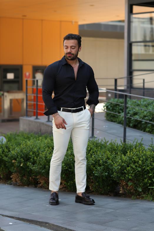 Beyaz Klasik Gömlek, Antrasit Slim Fir Kumaş Pantolon Kombin