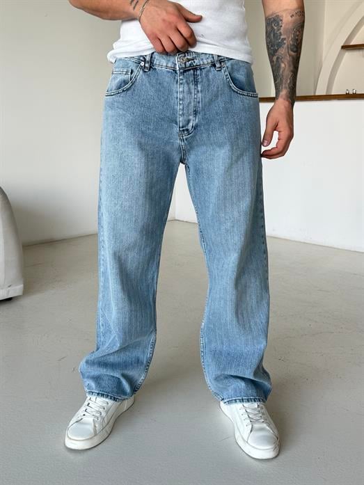 Açık Mavi Desenli Baggy Kot Pantalon MB 664-1
