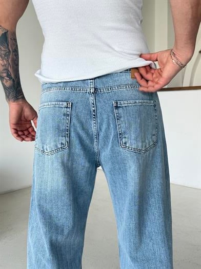 Açık Mavi Desenli Baggy Kot Pantalon MB 664-1