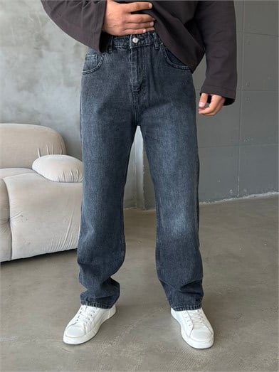 Antrasit Taşlamalı Baggy Kot Pantalon MOB