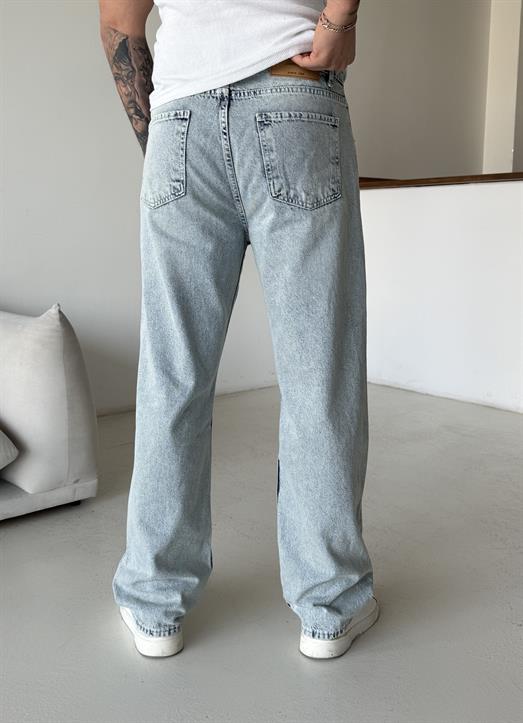 Buz Mavi Kar Beyaz Taşlama Baggy Kot Pantalon 600-2 MB