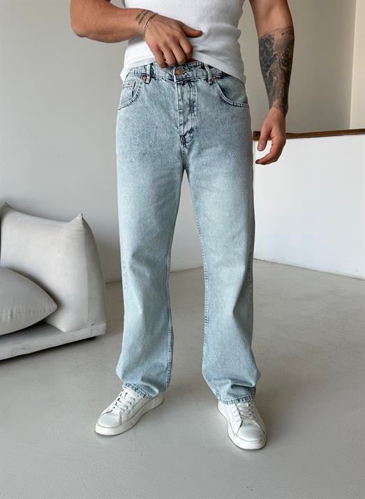 Buz Mavi Kar Beyaz Taşlama Baggy Kot Pantalon 600-2 MB