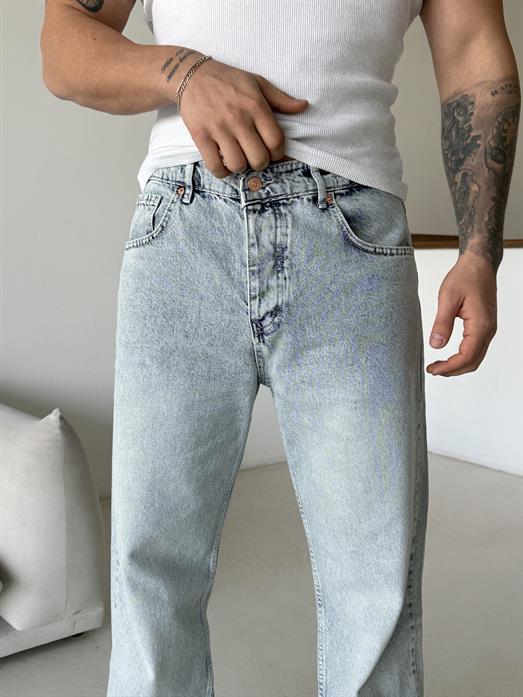 Buz Mavi Kar Beyaz Taşlama Baggy Kot Pantalon 600-2 MB