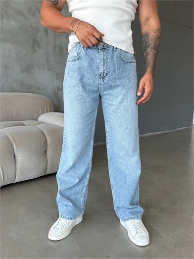 Buz Mavi Taşlamalı Baggy Kot Pantalon MOB