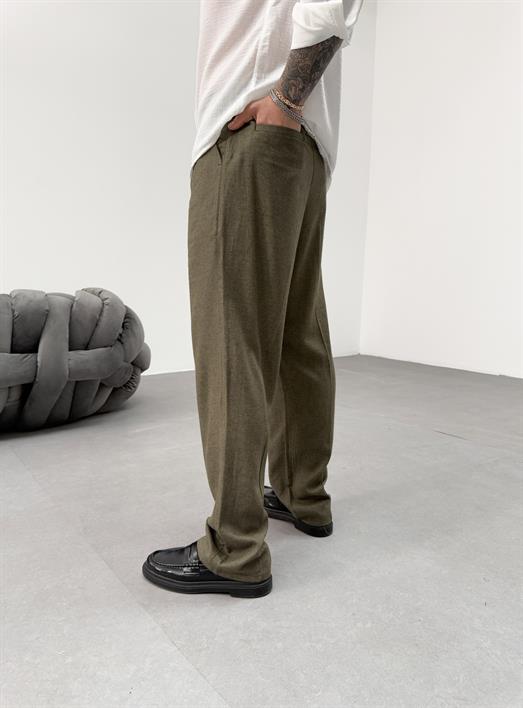 Haki Bol Kesim Baggy Keten Kumaş Pantolon SNZ 1002