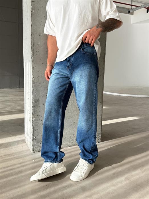 Koyu Mavi Düz Baggy Kot Pantolon DM