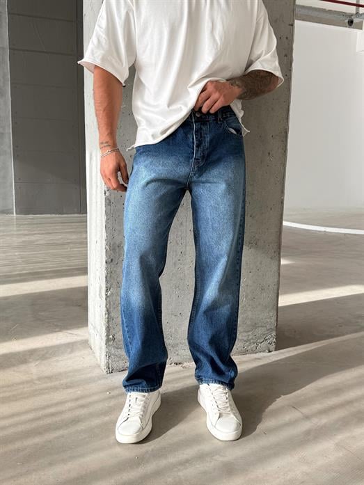 Koyu Mavi Düz Baggy Kot Pantolon DM