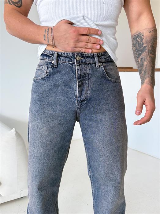 Koyu Mavi Taşlaması Kahve Baggy Kot Pantalon 647-2 DP