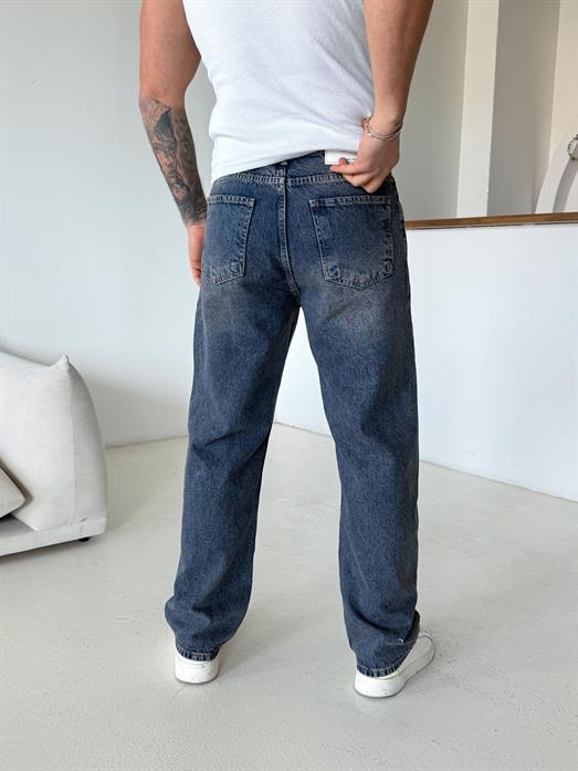 Koyu Mavi Taşlaması Kahve Baggy Kot Pantalon 647-2 DP