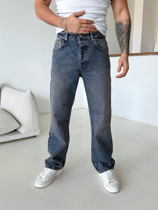 Koyu Mavi Taşlaması Kahve Baggy Kot Pantalon 647-2 DP