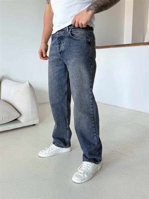 Koyu Mavi Taşlaması Kahve Baggy Kot Pantalon 647-2 DP
