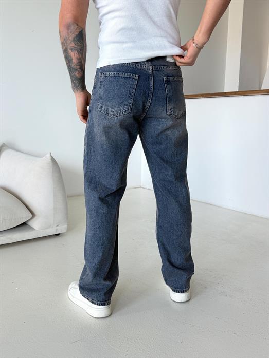 Koyu Mavi Taşlaması Kahve Baggy Kot Pantalon 647-2 DP
