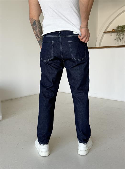 Lacivert Beyaz Dikişli Boy Friend Kot Pantalon DM 658