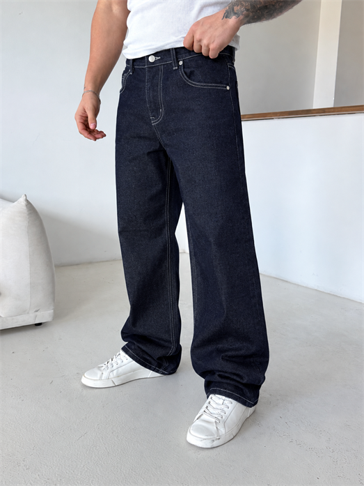 Lacivert Dikiş Detaylı Baggy Kot Pantolon MOB