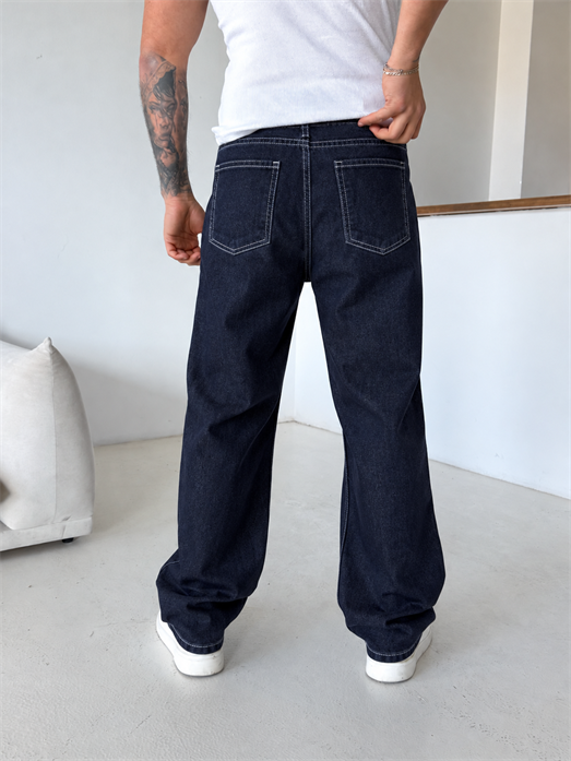 Lacivert Dikiş Detaylı Baggy Kot Pantolon MOB
