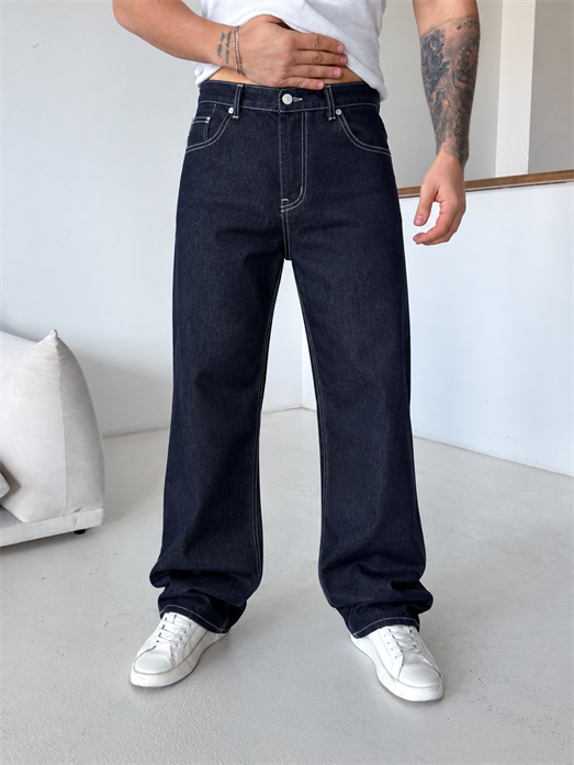 Lacivert Dikiş Detaylı Baggy Kot Pantolon MOB