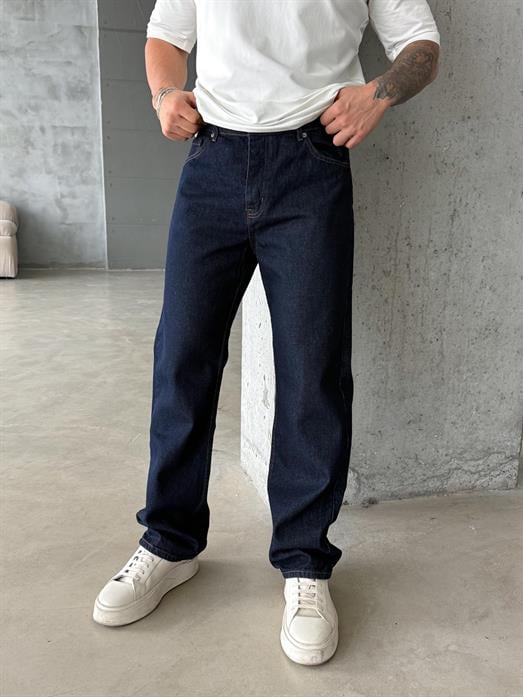 Lacivert Taşlı Düz Baggy Kot Pantolon DM
