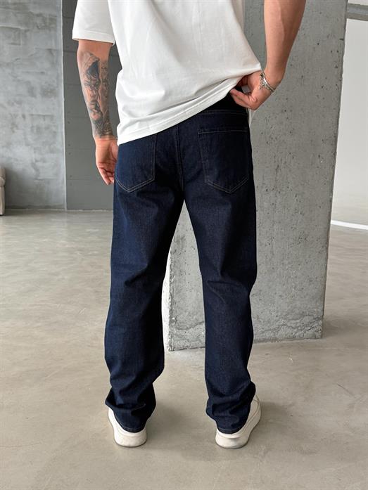 Lacivert Taşlı Düz Baggy Kot Pantolon DM