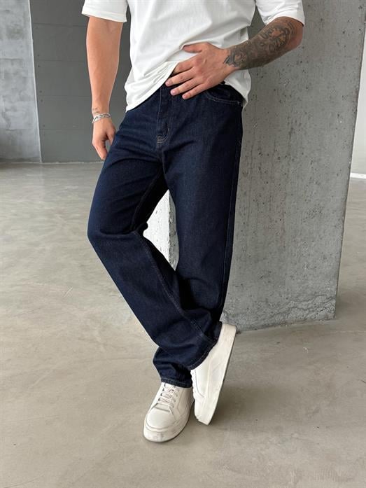 Lacivert Taşlı Düz Baggy Kot Pantolon DM