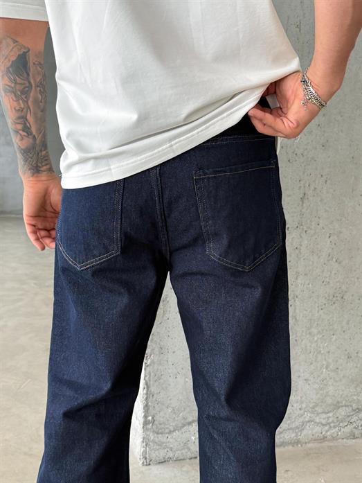 Lacivert Taşlı Düz Baggy Kot Pantolon DM