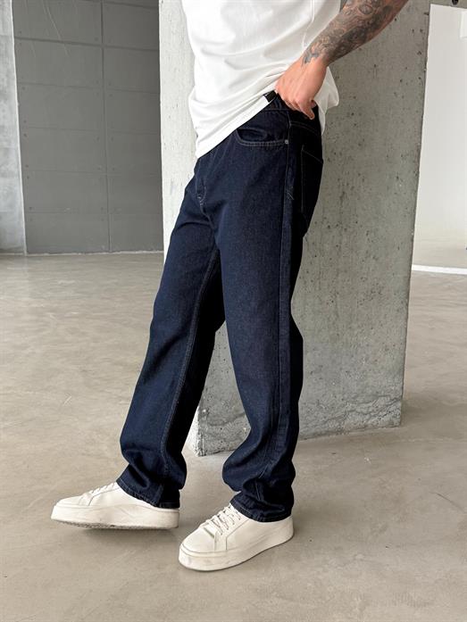 Lacivert Taşlı Düz Baggy Kot Pantolon DM