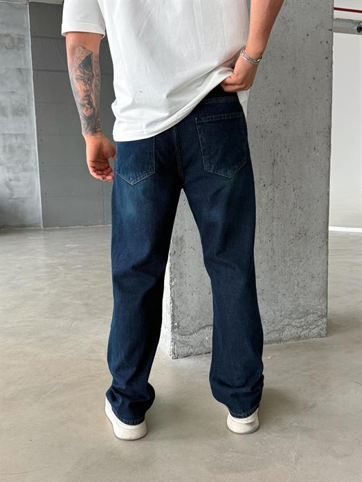 Lacivert Yeşil Taşlı Düz Baggy Kot Pantolon DM