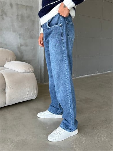 Mavi Taşlamalı Baggy Kot Pantalon MOB