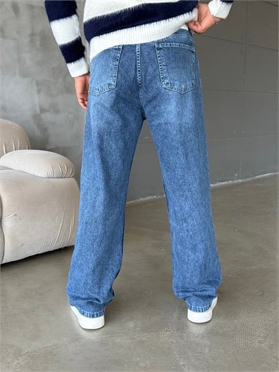 Mavi Taşlamalı Baggy Kot Pantalon MOB