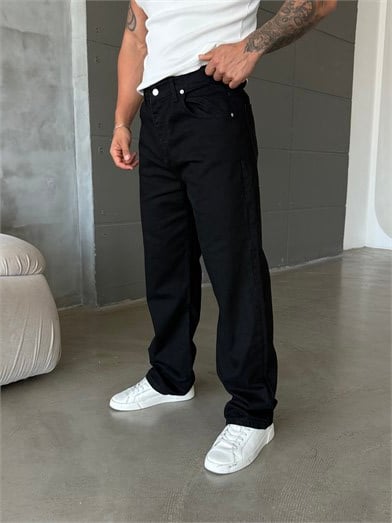 Siyah Düz Baggy Kot Pantalon MOB