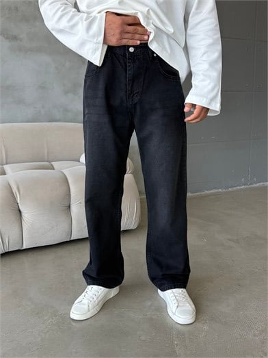 Siyah Taşlamalı Baggy Kot Pantalon MOB