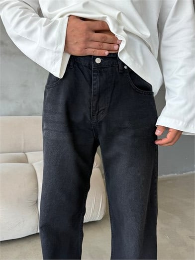 Siyah Taşlamalı Baggy Kot Pantalon MOB