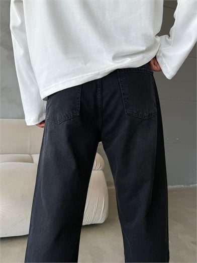 Siyah Taşlamalı Baggy Kot Pantalon MOB