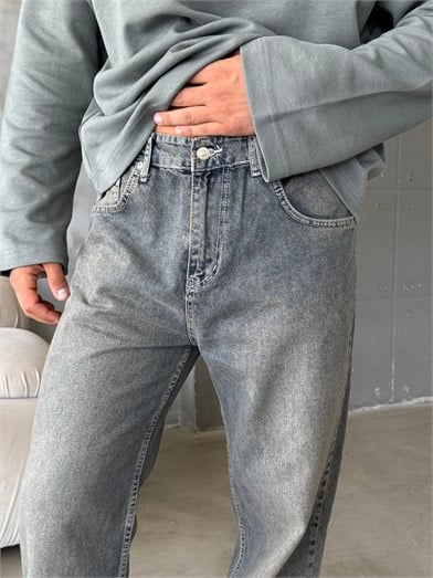 Yeşil Taşlamalı Baggy Kot Pantalon MOB
