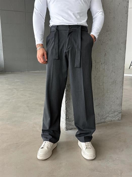Antrasit Kendiliğinden Kemerli Baggy Kumaş Pantolon SNZ k5089