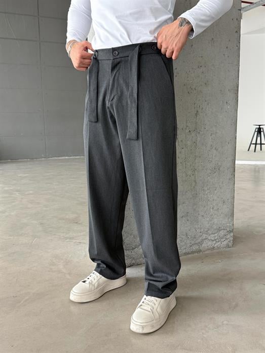 Antrasit Kendiliğinden Kemerli Baggy Kumaş Pantolon SNZ k5089