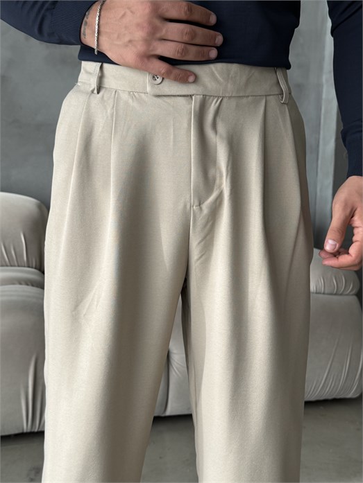 Bej Çift Pensli Ekstra Baggy Pantalon PLZ 27304