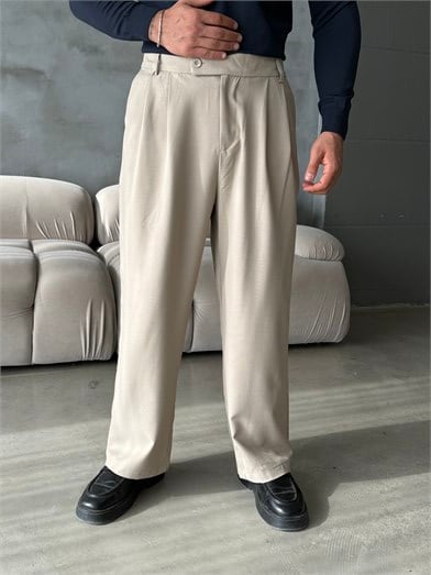 Bej Çift Pensli Ekstra Baggy Pantalon PLZ 27304