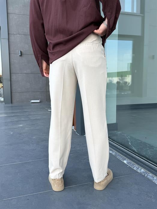 Bej Lastikli Bağcıklı Pamuk Bezayağı Regular Fit Kumaş Pant snz 1265