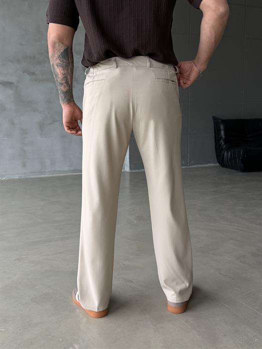 Bej Lastikli Baggy Kumaş Pantalon SC