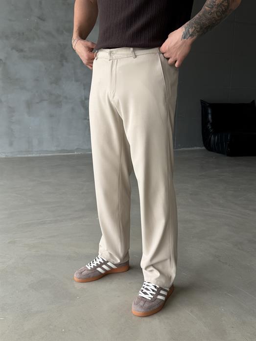 Bej Lastikli Baggy Kumaş Pantalon SC