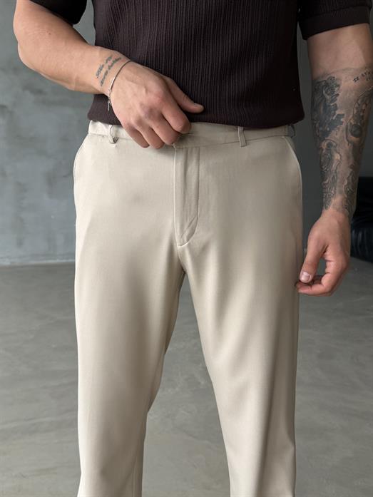 Bej Lastikli Baggy Kumaş Pantalon SC