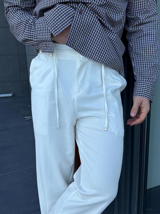 Beyaz Lastikli Bağcıklı Pamuk Bezayağı Regular Fit Kumaş Pant snz 1265