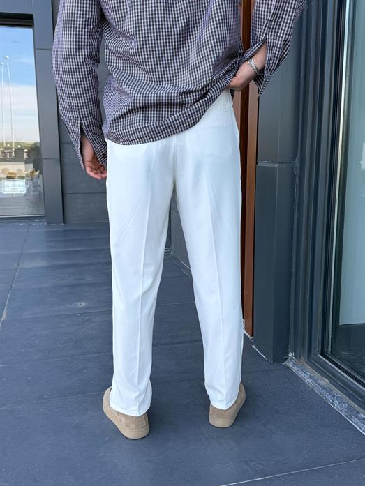 Beyaz Lastikli Bağcıklı Pamuk Bezayağı Regular Fit Kumaş Pant snz 1265
