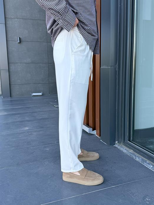 Beyaz Lastikli Bağcıklı Pamuk Bezayağı Regular Fit Kumaş Pant snz 1265