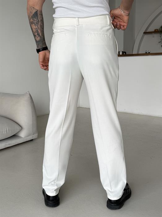 Ekru Kendi Kemerli Regular Fit Bezayağı Kumaş Pant N1344