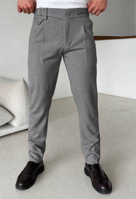 Gri Tokalı Regular Fit Kumaş Pantalon SC