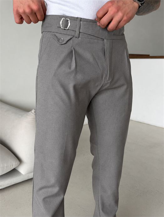 Gri Tokalı Regular Fit Kumaş Pantalon SC