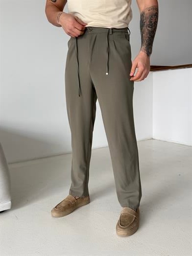 Haki Lastikli Bağcıklı Pamuk Bezayağı Regular Fit Kumaş Pant snz 1265