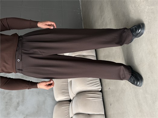 Kahve Çift Pensli Ekstra Baggy Pantalon PLZ 27304