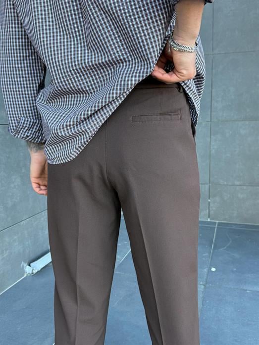 Kahve Lastikli Bağcıklı Pamuk Bezayağı Regular Fit Kumaş Pant snz 1265
